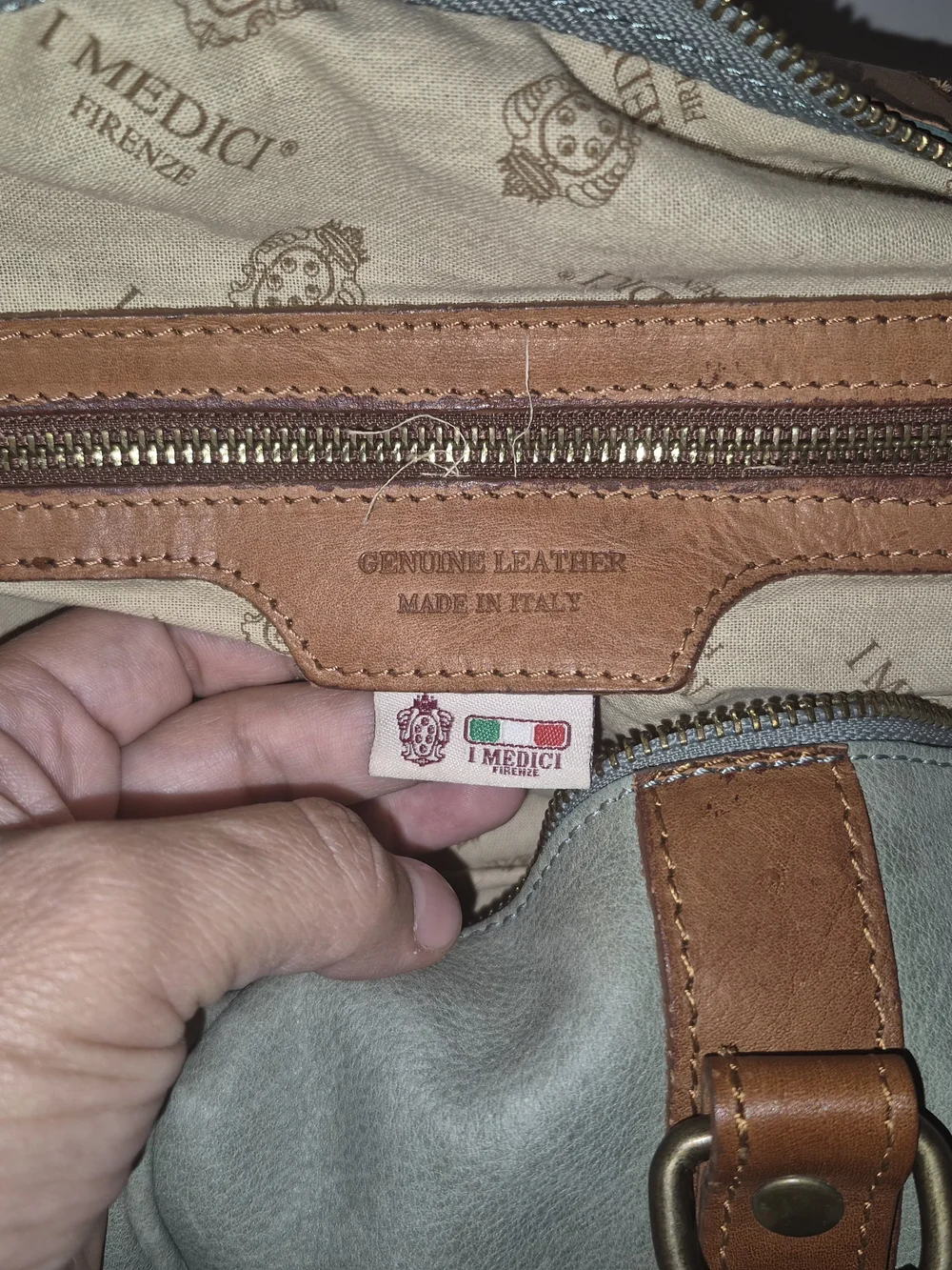 I Medici Firenze Green Leather Duffel with Brown Trim